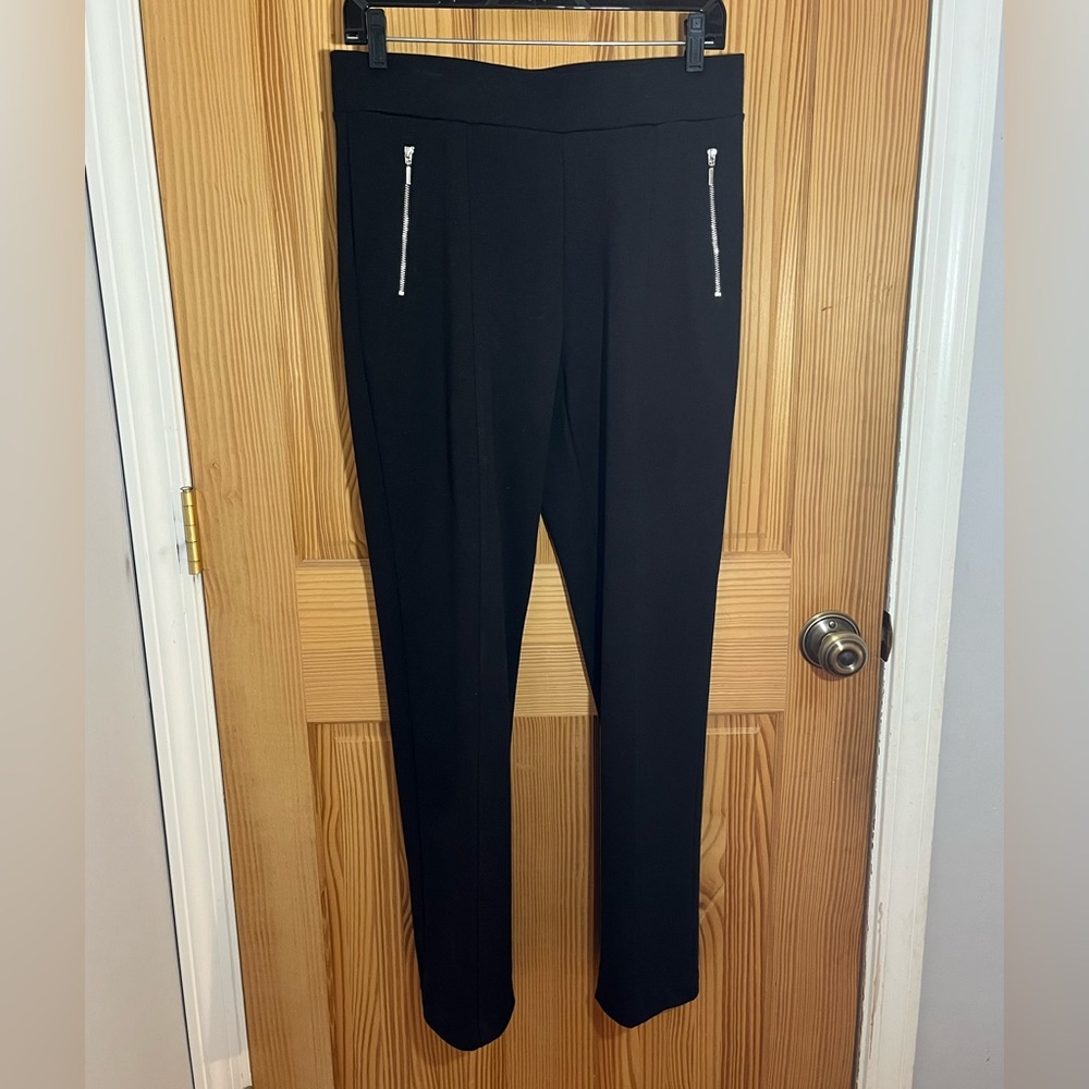Rafaella Black Straight Leg Women's Pants with Silver Accent Zipper Pockets